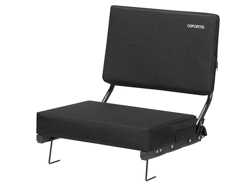 OSPORTIS Stadium Seats for Bleachers, Bleacher Seats with Padded Active Foam Backs and Cushion, Portable Stadium Seats with Back Support and Shoulder Strap BLACK 1 - bleacher chairs with back and cushion