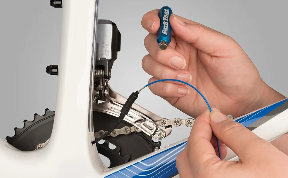 Park Tool IR-1.2 Internal Cable Routing Kit Tool, Blue - Park Tool IR-1.2 in use installing internally-routed cable