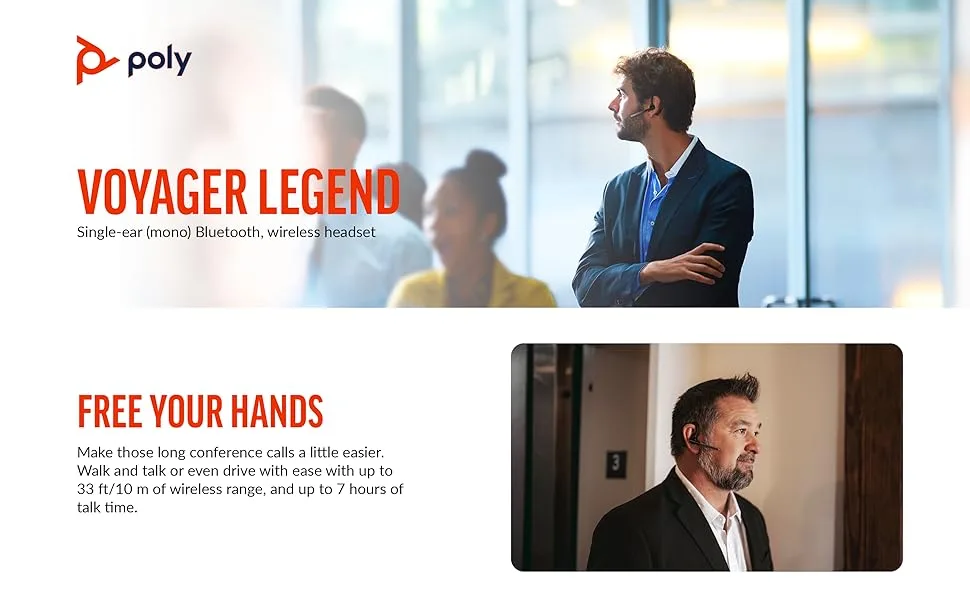 Poly Voyager Legend Wireless Headset (Plantronics) - Single-Ear Bluetooth w/Noise-Canceling Mic - Voice Controls - Mute & Volume Buttons - Ergonomic Design -Connect to Mobile/Tablet via Bluetooth -FFP - Poly Voyager Legend B00DQ5NU76
