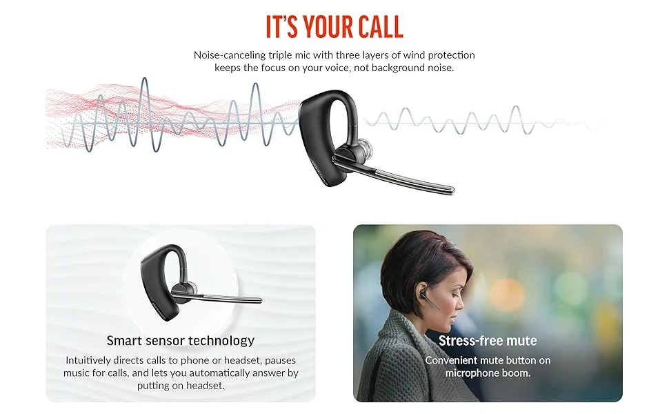 Poly Voyager Legend Wireless Headset (Plantronics) - Single-Ear Bluetooth w/Noise-Canceling Mic - Voice Controls - Mute & Volume Buttons - Ergonomic Design -Connect to Mobile/Tablet via Bluetooth -FFP - Voyager Legend