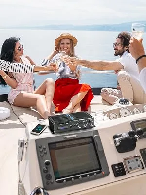 2-Channel Bluetooth Audio Marine Amplifier - 200 Watt Power Compact Weather Resistant Audio Amp Wireless Receiver System w/ MP3,USB,SD Reader,LCD Digital Screen-Pyle(PFMRA340BB.5) - Audio Marine Amplifier,Bluetooth Audio Amplifier,Marine Amplifier,Weather Resistant Audio Amplifier
