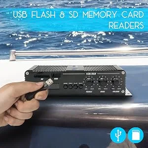 2-Channel Bluetooth Audio Marine Amplifier - 200 Watt Power Compact Weather Resistant Audio Amp Wireless Receiver System w/ MP3,USB,SD Reader,LCD Digital Screen-Pyle(PFMRA340BB.5) - Audio Marine Amplifier,Bluetooth Audio Amplifier,Marine Amplifier, Weather Resistant Audio Amplifier