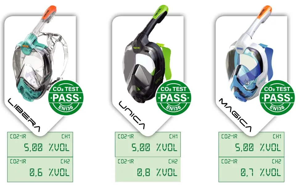 SEAC Unica + Bag, Full Face Snorkeling Mask BLACK/LIME S/M - STATS