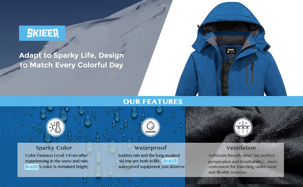 Skieer Men's Mountain Waterproof Ski Jacket Winter Rain Jacket Warm Fleece Snow Coat Small White - ski jacket for men waterproof windproof