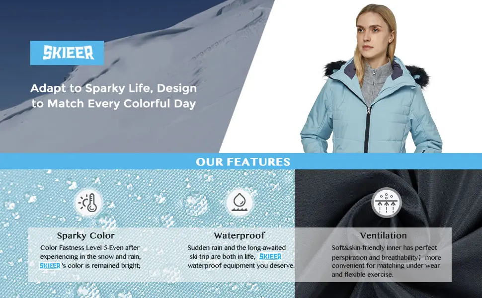 Skieer Women's Waterproof Ski Jacket Warm Puffer Jacket Thick Hooded Winter Coat Medium White - ski jacket