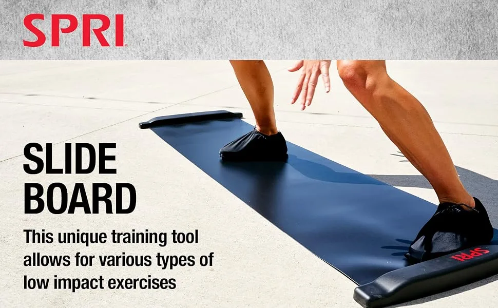 SPRI Slide Board (71" L x 20" W) with End Stops, Sliding Booties, Mesh Carrying Bag and Exercise Guide for Low Impact Balance Training (Skating, Hockey) - SPRI Slide Board