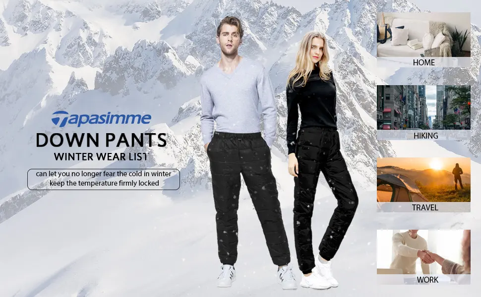 Tapasimme Men's Winter Warm Loose Utility Down Pants Sassy High Waisted Nylon Compression Snow Trousers Small Cargo Black - pants