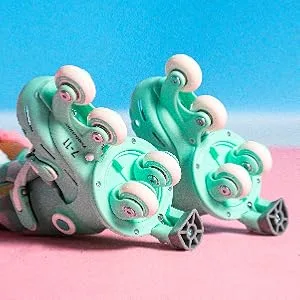 Yvolution Twista Skates Learner Training Skates for Beginner, 2 in 1 Adjustable Roller Skates, Converts from Tri-Wheel to Inline Skates, No Tool Needed for Girls Boys 2+ Years Old, US Size 7-11 Green - Twista Skates
