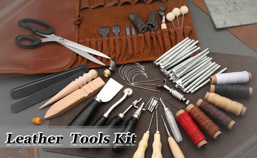 TLKKUE Leather Craft Tools Leather Working Tools Kit with Custom Storage Bag Leather Carving Tools Leather Craft Making for Cutting Punching Sewing Carving Stamping Leather Tooling Kit - Leather Craft Tools