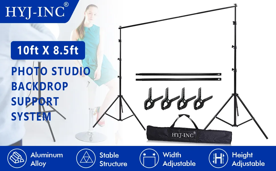 HYJ-INC 10ft x 8.5ft Adjustable Photography Backdrop Support System Photo Video Studio Muslin Background Stand Kit with Carry Bag - product information 1