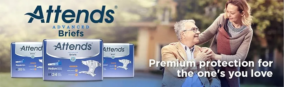 Attends Advanced Briefs with tabs for Adult Incontinence Care with Dry-Lock Containment Core, Ultimate Absorbency, Unisex, Medium, 24-count (x4) Medium 24 Count (Pack of 4) - DDC Attends Advanced Briefs Banner