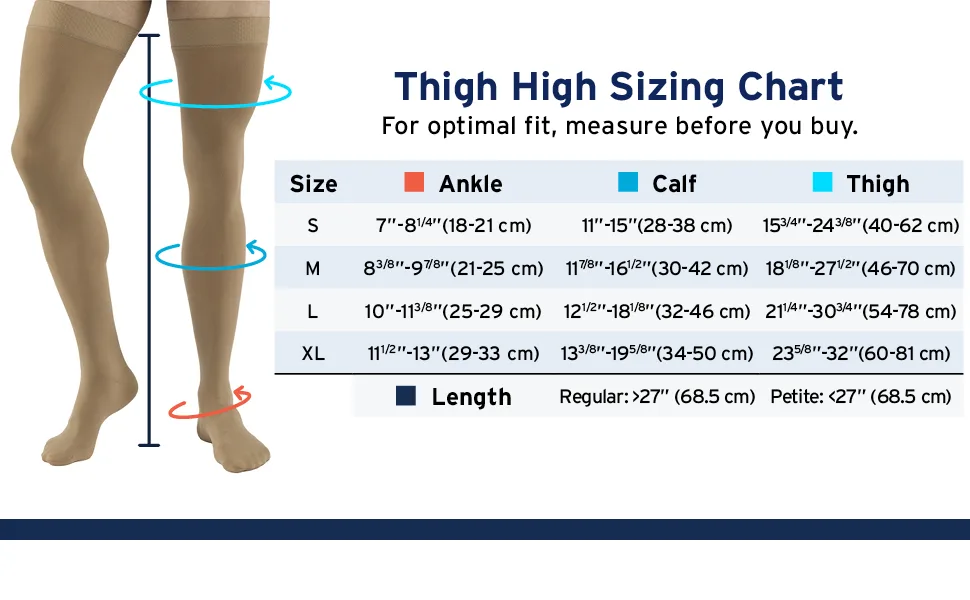 Relief 30-40 mmHg Closed Toe Thigh High Support Sock with Silicone Top Band Size: Medium, Color: Black Medium Black - stockings compression medium knee high relief hose medical support sport open toe sock closed thigh
