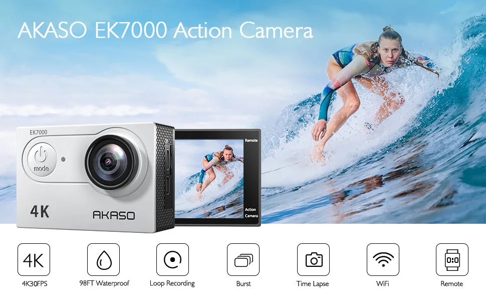 AKASO EK7000 4K30FPS Action Camera Ultra HD Underwater Camera 170 Degree Wide Angle 98FT Waterproof Camera Silver Sage/Silver - akaso 4k action camera