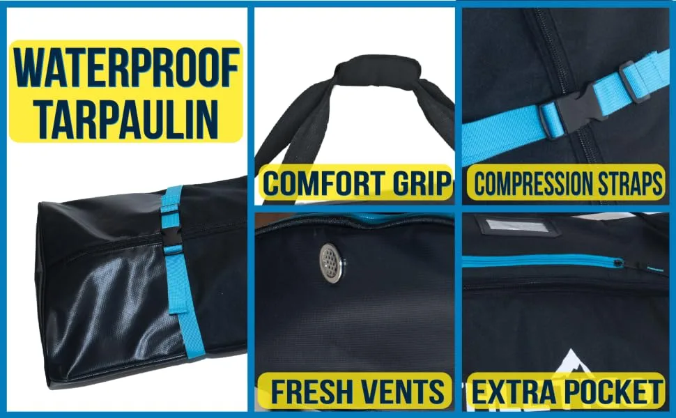 Athletico Dynamic Adjustable Length Ski Bag - Padded Ski Bag Adjusts from 170cm to 190cm - Athletico Dynamic Padded Ski Bag for 1 pairs, black with blue, exterior pocket