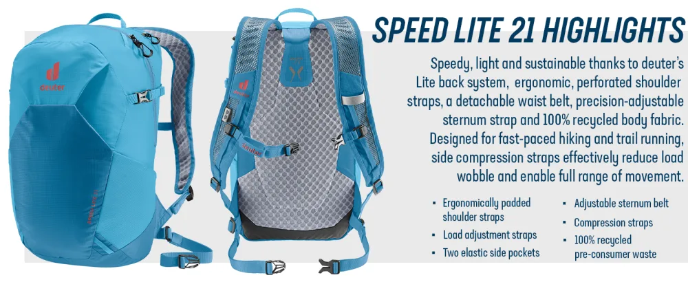 Deuter Speed Lite 21L Hiking Lightweight Backpack Azure-reef 21L - deuter
