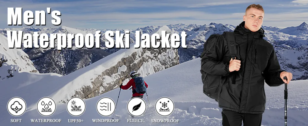 Purltoan Men's Waterproof Ski Jacket Windproof Rain Jackets Snowboarding Hiking Hooded Raincoat Warm Fleece Winter Snow Coat 2-darkgrey Medium - product information 12