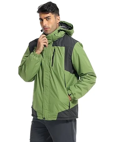 Purltoan Men's Waterproof Ski Jacket Windproof Rain Jackets Snowboarding Hiking Hooded Raincoat Warm Fleece Winter Snow Coat 2-darkgrey Medium - Outdoor Waterproof Jacket