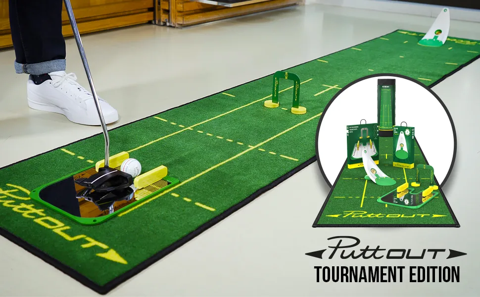 PuttOut Putting Mirror Trainer and Alignment Gate Yellow/Green - PuttOUT Tournament edition Studio