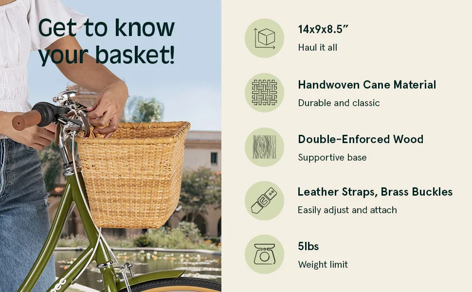Retrospec Bicycles Cane Woven Rectangular Toto Basket with Authentic Leather Straps and Brass Buckles Dark Stain - Retrospec Toto Basket