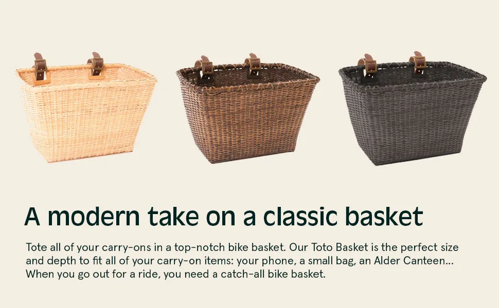 Retrospec Bicycles Cane Woven Rectangular Toto Basket with Authentic Leather Straps and Brass Buckles Dark Stain - Retrospec Toto Basket