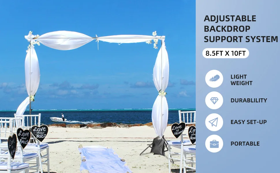 Backdrop Stand 8.5x10ft Adjustable Background Support System Kit Photo Backdrop Stand with 3 x Spring Clamps for Parties Photography Photo Video - product information 2