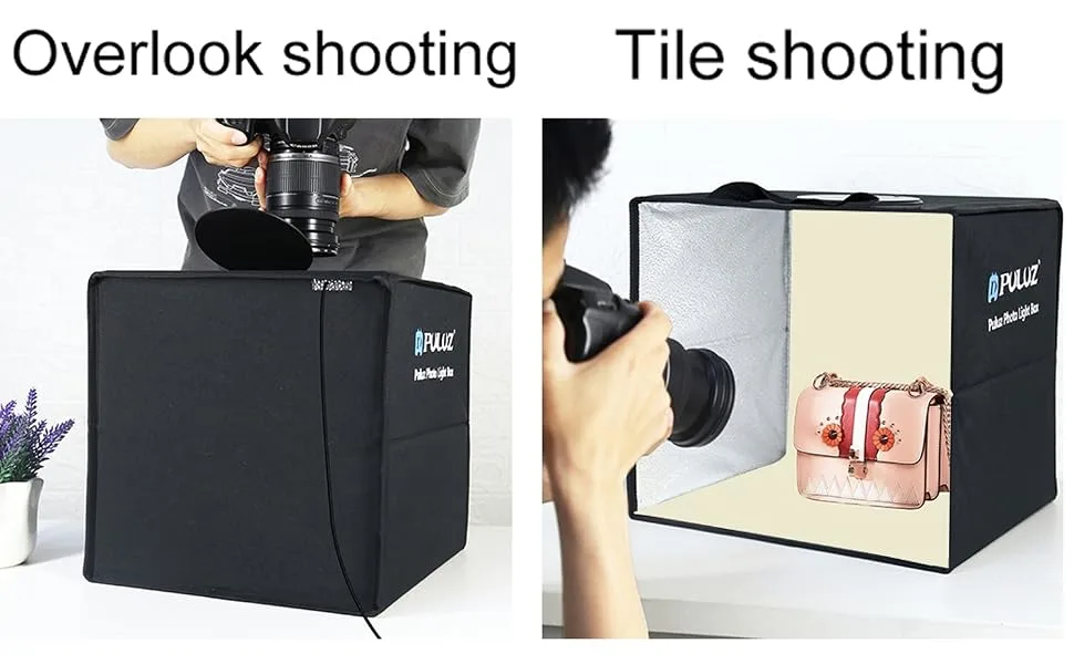 Photo Box 16" x 16" Quick Install Foldable Portable Studio Kit with Soft Light Cloth Professional Photography Equipment Adjustable White Light, Soft Light, Warm Light - Multi-Angle Shooting