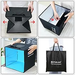Photo Box 16" x 16" Quick Install Foldable Portable Studio Kit with Soft Light Cloth Professional Photography Equipment Adjustable White Light, Soft Light, Warm Light - Portable and easy to use