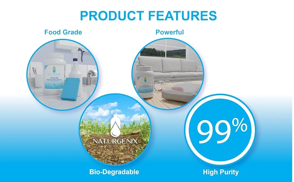 Sodium Percarbonate 99% Purity, Oxygen Bleach (9-lbs) Multi-use Oxygen Bleach for Laundry, Dishwasher, Deodorizing, Stain Removal and More, Sodium Percarbonate Powder - Sodium Percarbonate powder known as oxygen bleach for laundry and oxygen bleach for cleaning.