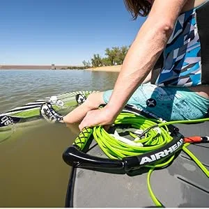 AIRHEAD Dyneema Flat Line Wakeboard Rope, 4 Sections, 70-Feet, Multiple Colors Available Green - Flat, Thermal-Coated Rope