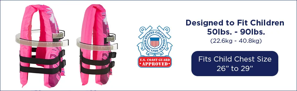 Oceans7 US Coast Guard-Approved Youth Life Jacket 50-90 lbs -Type III PFD Flexible-Fit Open-Sided Design Personal Flotation Device  Pink/Berry - Size
