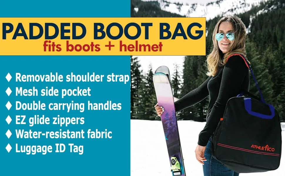 Athletico Youth Padded Ski Bag Combo Black - Athletico Youth Ski Combo - Padded Boot Bag for hauling the rest of your gear to ski club, travel