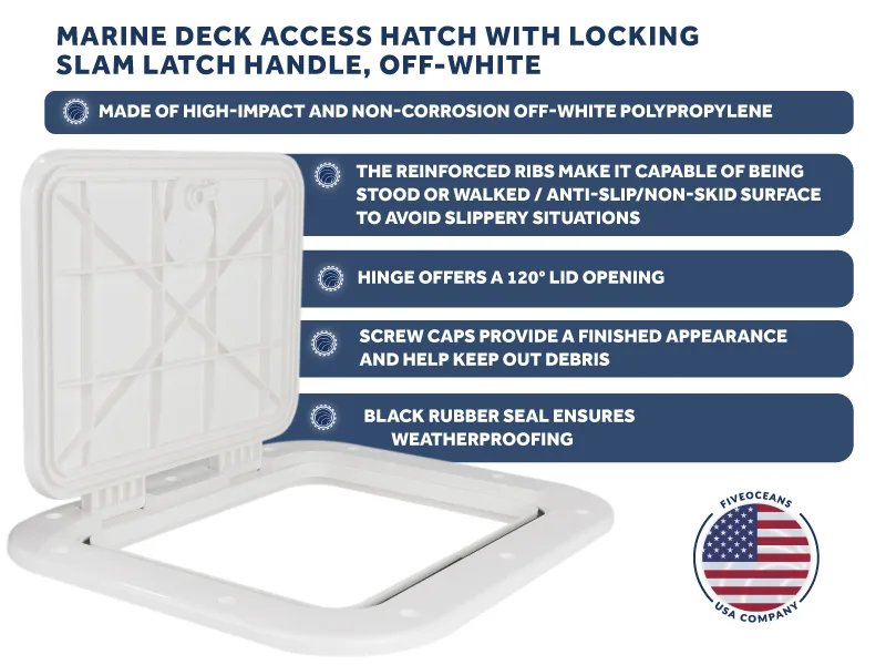 Five Oceans Boat Hatch, Marine Access Hatch, Boat Hatch Lids, Locking Slam Latch System, Off-White 15 11/16" x 12 7/8" - five boat hatch marine deck access