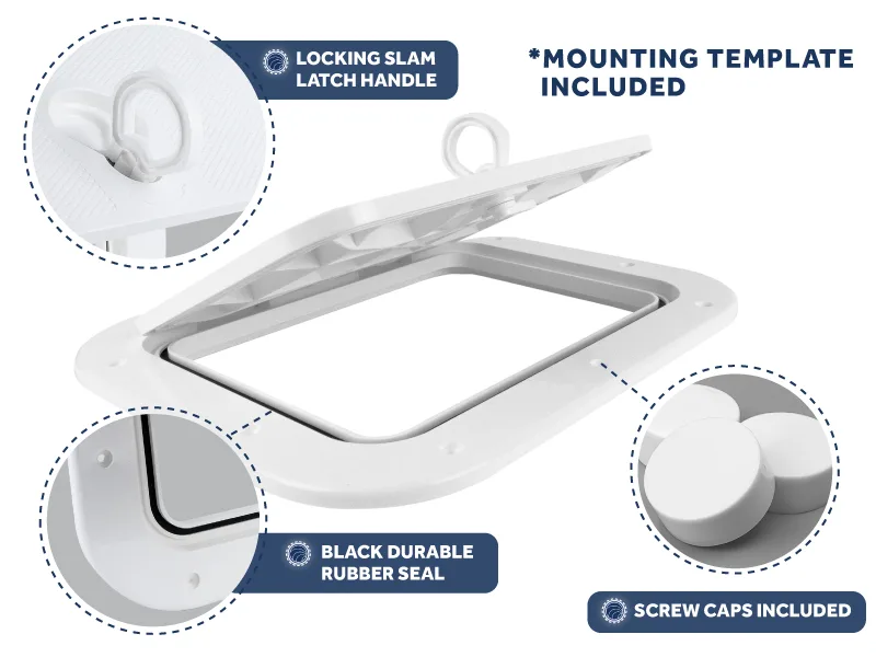 Five Oceans Boat Hatch, Marine Access Hatch, Boat Hatch Lids, Locking Slam Latch System, Off-White 15 11/16" x 12 7/8" - five oceans deck access boat hatch