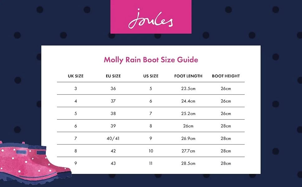 Joules Women's Molly Welly Rain Boot 9 Black Multi Bees - Molly Rain Boot Size Guide