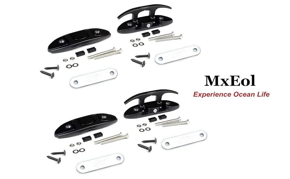 Mxeol Boat Flip Up Cleat 4-1/2" Folding Dock Marine Hardware Stainless Steel W/Back Plate & Fasteners Matte Black Coating, 4 Packs - flip up cleat