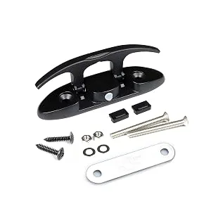 Mxeol Boat Flip Up Cleat 4-1/2" Folding Dock Marine Hardware Stainless Steel W/Back Plate & Fasteners Matte Black Coating, 4 Packs - folding cleat