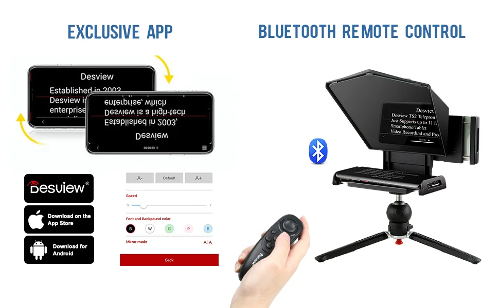 Desview TS2 Phone Teleprompter, 12.9 Portable HD Widescreen Teleprompter with Remote Control APP Compatible with iOS/Android Prompter for Phone Tablet up to 11"(Tripod not Included) - product information 17