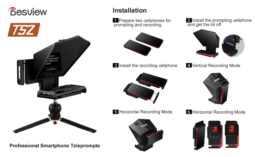 Desview TS2 Phone Teleprompter, 12.9 Portable HD Widescreen Teleprompter with Remote Control APP Compatible with iOS/Android Prompter for Phone Tablet up to 11"(Tripod not Included) - product information 19