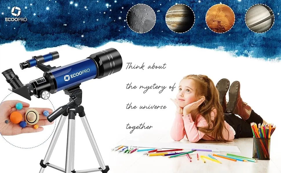 Telescope for Kids Beginners Adults, 70mm Astronomy Refractor Telescope with Adjustable Tripod - Perfect Telescope Gift for Kids - telescope