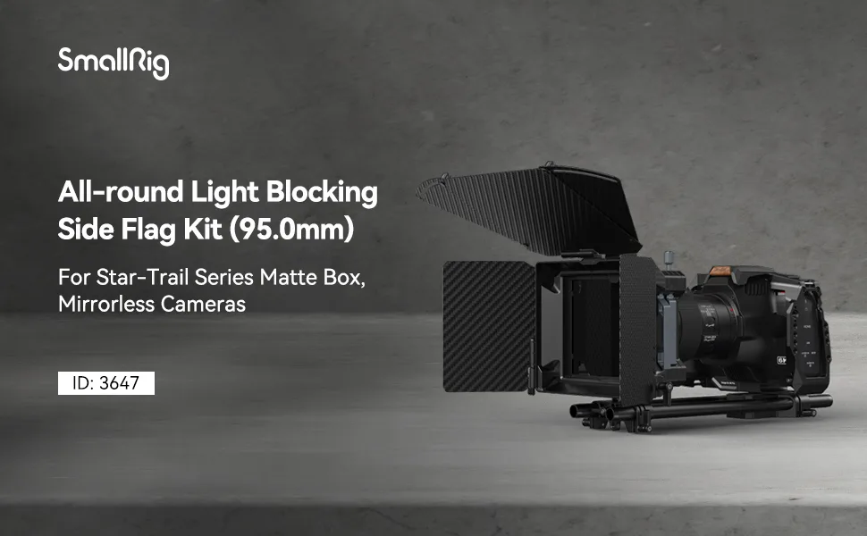 SMALLRIG All-Round Light Blocking Side Flag Kit (95mm) with 1/4"-20 Screw and Anti-Twist Design, Quick-Release for Star-Trail Series Matte Box, Mirrorless Cameras - 3647 - 3647