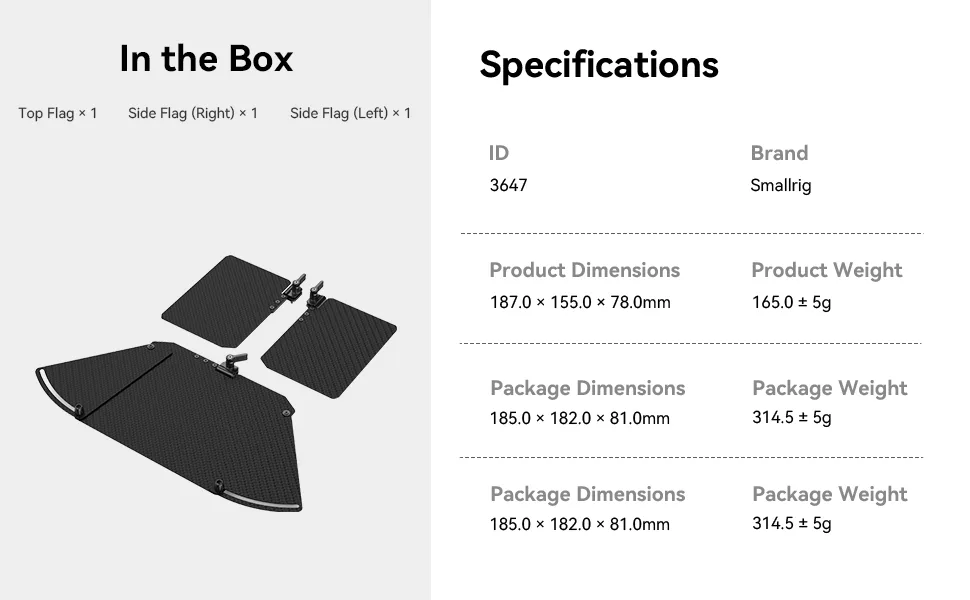 SMALLRIG All-Round Light Blocking Side Flag Kit (95mm) with 1/4"-20 Screw and Anti-Twist Design, Quick-Release for Star-Trail Series Matte Box, Mirrorless Cameras - 3647 - 3647