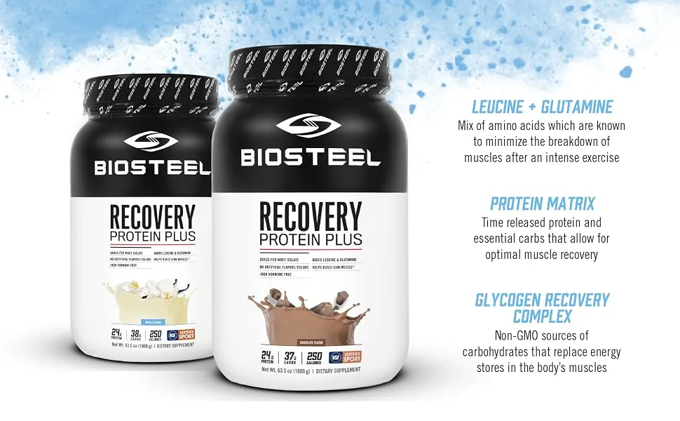 BioSteel Recovery Protein Plus Powder, Grass-Fed and Non-GMO Formula, Chocolate, 27 Servings - Protein_Recovery