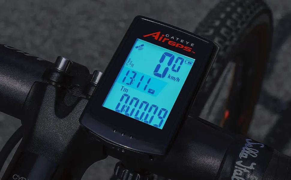 CATEYE - AirGPS Sensorless USB Rechargeable GPS Cycling Computer CC-GPS100 - backlit screen