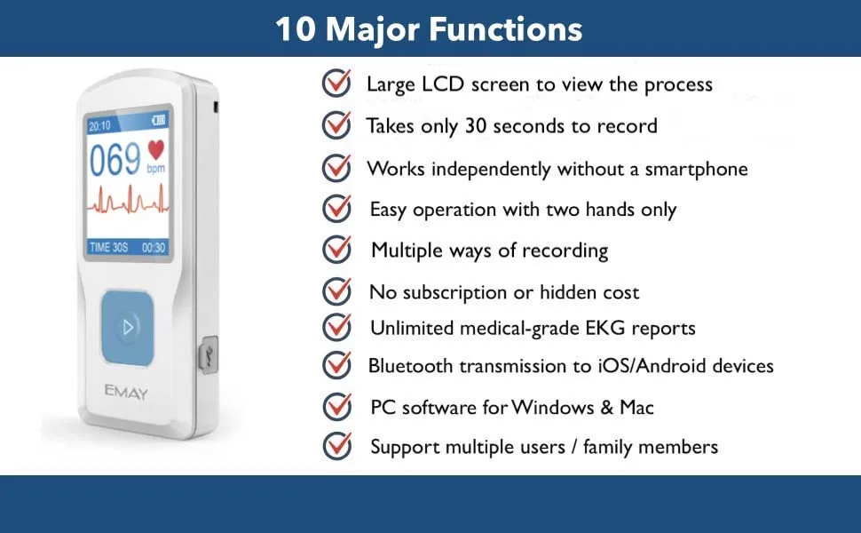 EMAY Portable ECG Monitor (for iPhone & Android, Mac & Windows) | Wireless EKG Monitoring Devices with Heart Rate & Rhythm Tracking - product information 10