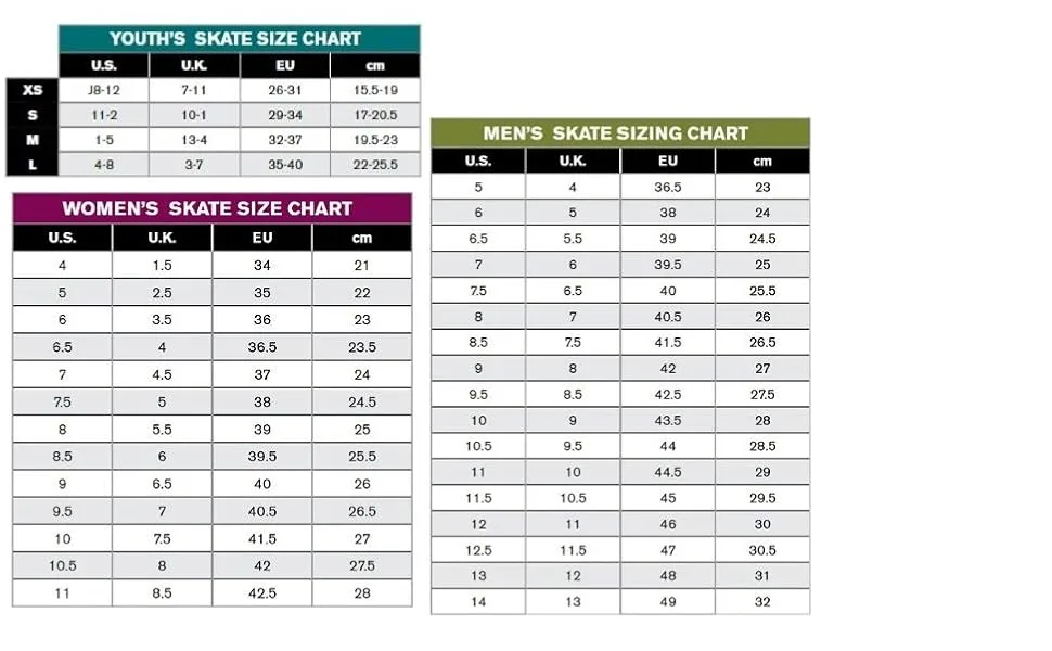K2 Skate Marlee Ice Skate - Skate size chart