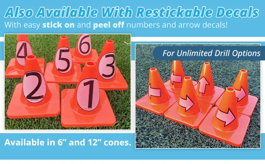 Heavy & Tough Cones - Won't Fly Away in Wind or Crack/Break - 12" Size - LVL10 Pro Training Cones 12" 4 cones - Cone Decals