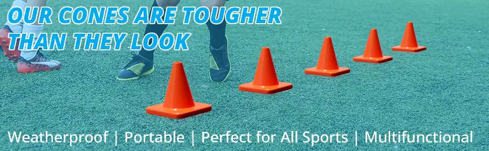Heavy & Tough Cones - Won't Fly Away in Wind or Crack/Break - 12" Size - LVL10 Pro Training Cones 12" 4 cones - Weatherproof Cones