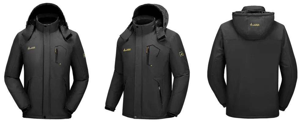 MOERDENG Men's Waterproof Ski Jacket Warm Winter Snow Coat Mountain Windbreaker Hooded Raincoat Black X-Large - product information 7