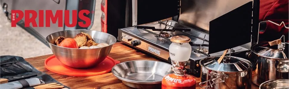Primus | CampFire Serving Kit | Stainless Steel Plates, Bowl, and Silicon Lid for Camping & Outdoor Cooking - Primus