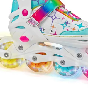 Stryde Adjustable Youth Inline Skates with Light Up Wheels Medium White/Teal - Close up of light up wheels